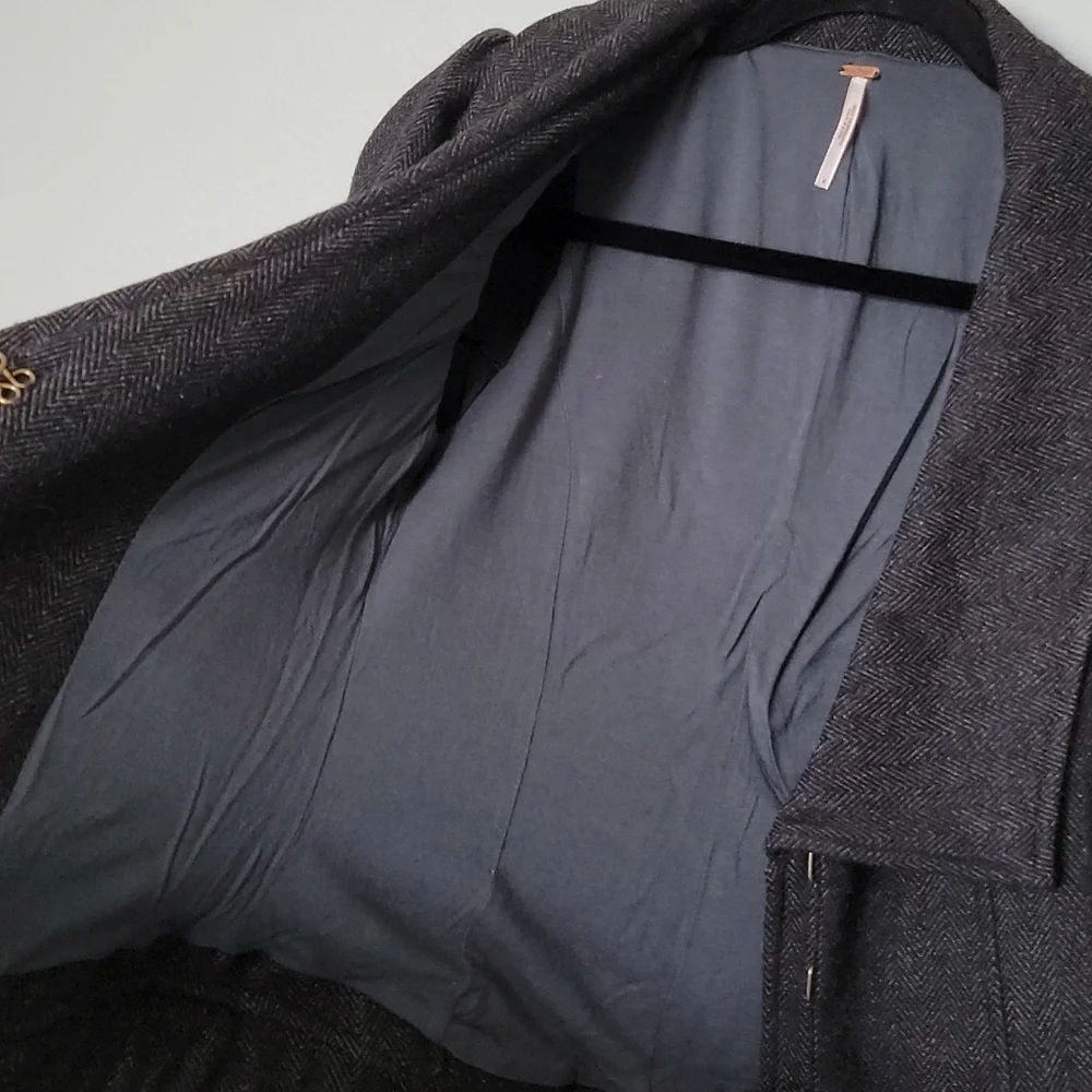 Free People Dark Academia Herringbone Wool Blend Puff Sleeve Jacket Size 4